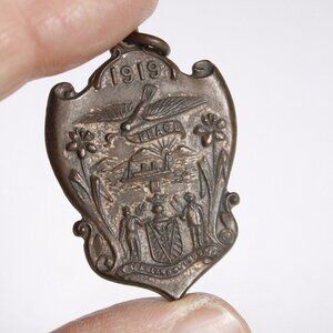 Antique 1919 Greater Vancouver B.C. Peace Celebration fob, bronze commemorative